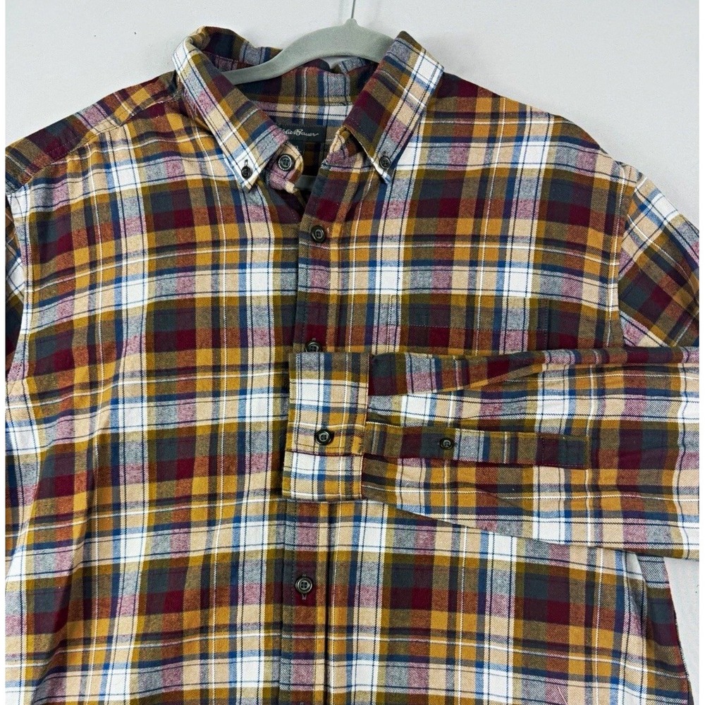 Eddie Bauer multicolor plaid flannel cotton ls button up shirt, men's xl